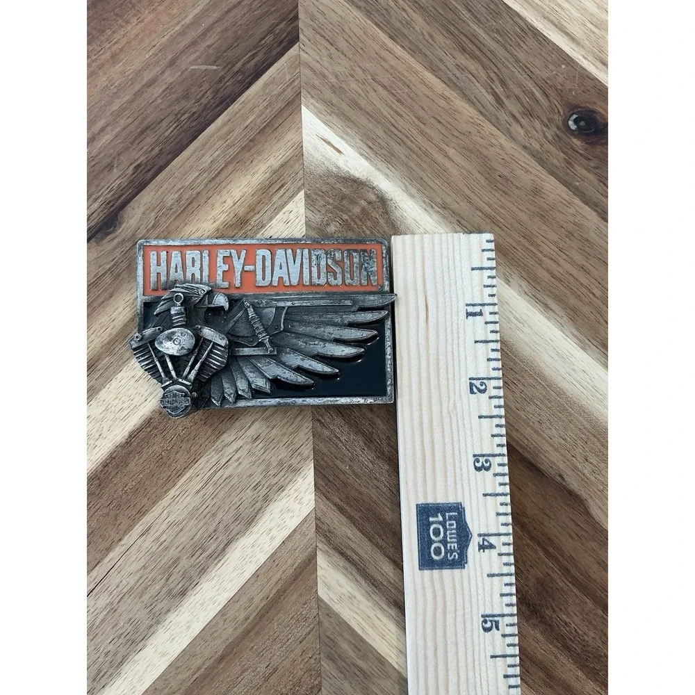 Vintage 1989 Harley Davidson Motorcycle Siskiyou‎ Belt Buckle Eagle Flag Engine